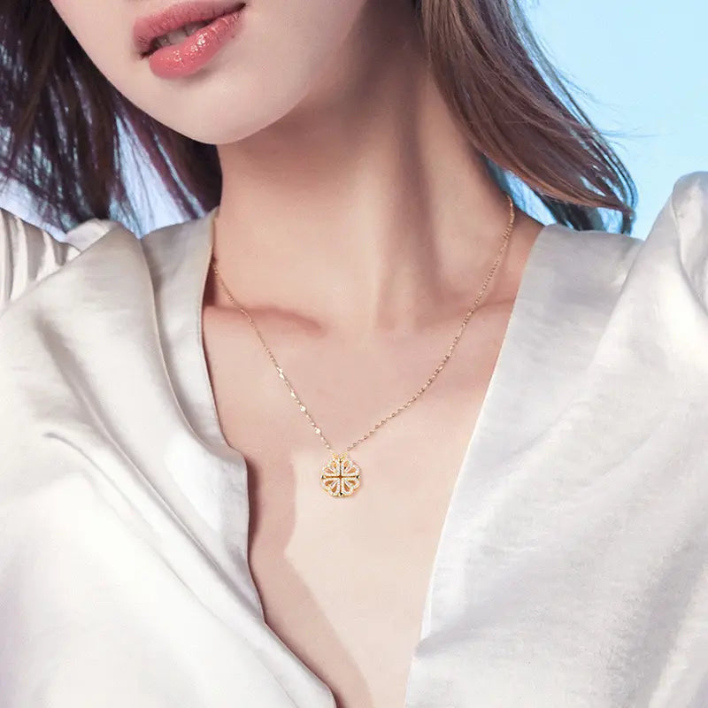 🍀💖Lucky Four-leaf Clover& Heart Magnetic Necklace – Two Styles in One✨