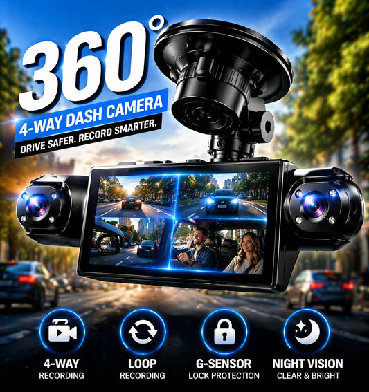 4-Channel 1080P Dash Cam – Full Car Protection with Night Vision & 24/7 Recording 🚗