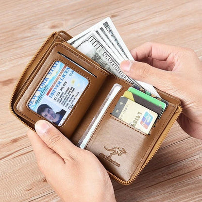 (🎁2026 New Year Hot Sale🎁)Men Wallet Zipper Genuine Leather Purse ( RFID PROTECTED )