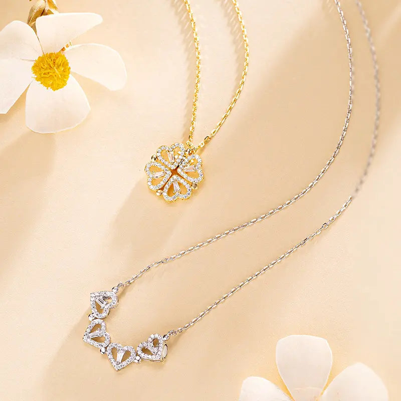 🍀💖Lucky Four-leaf Clover& Heart Magnetic Necklace – Two Styles in One✨