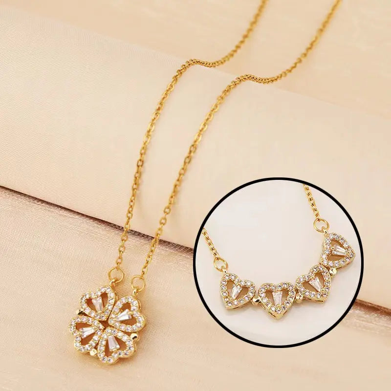 🍀💖Lucky Four-leaf Clover& Heart Magnetic Necklace – Two Styles in One✨