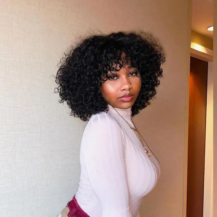 ✨ Short Curly Bob Wig with Bangs – Natural & Effortless Glam✨