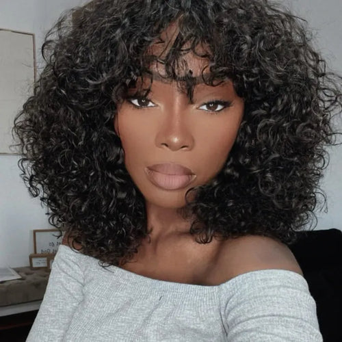 ✨ Short Curly Bob Wig with Bangs – Natural & Effortless Glam✨