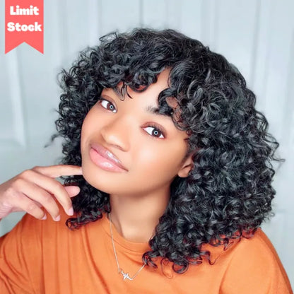 ✨ Short Curly Bob Wig with Bangs – Natural & Effortless Glam✨