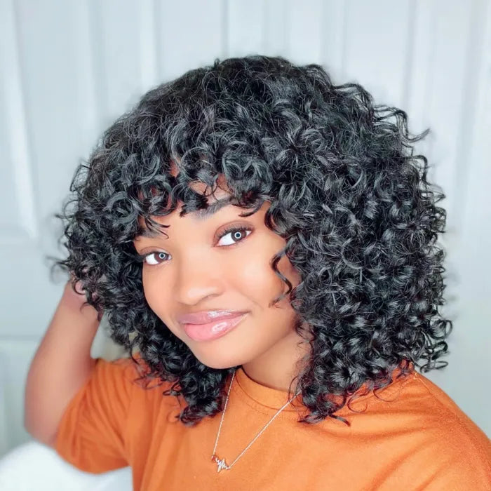 ✨ Short Curly Bob Wig with Bangs – Natural & Effortless Glam✨