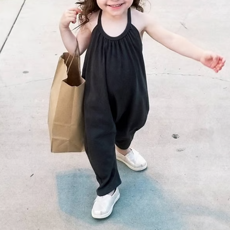 Girls' Soft Casual Backless Jumpsuit